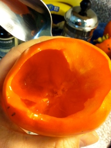 One gorgeous, beautiful, ripe persimmon.  Worth waiting for.